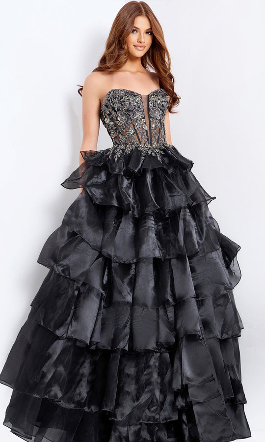 Jovani 50259 - Beaded Applique Corset Tiered Ballgown