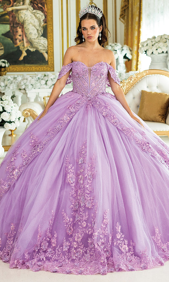 Dancing Queen 5031 - Off-Shoulder Floral Layered Quinceanera Gown