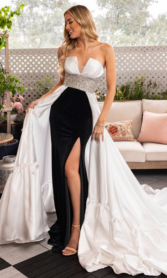 Rachel Allan 50381 - Strapless Velvet Gown with Overskirt