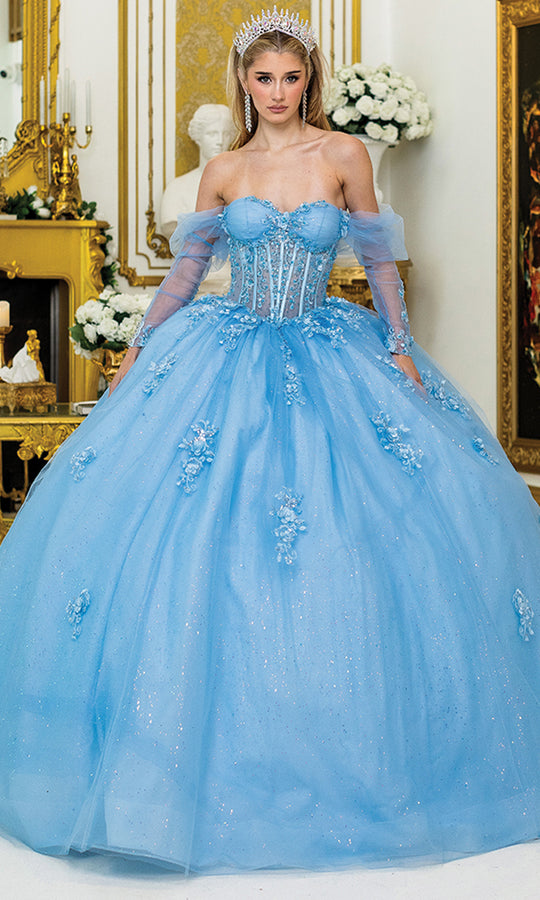 Dancing Queen 5038 - Illusion Off Shoulder Glitter Tulle Ballgown