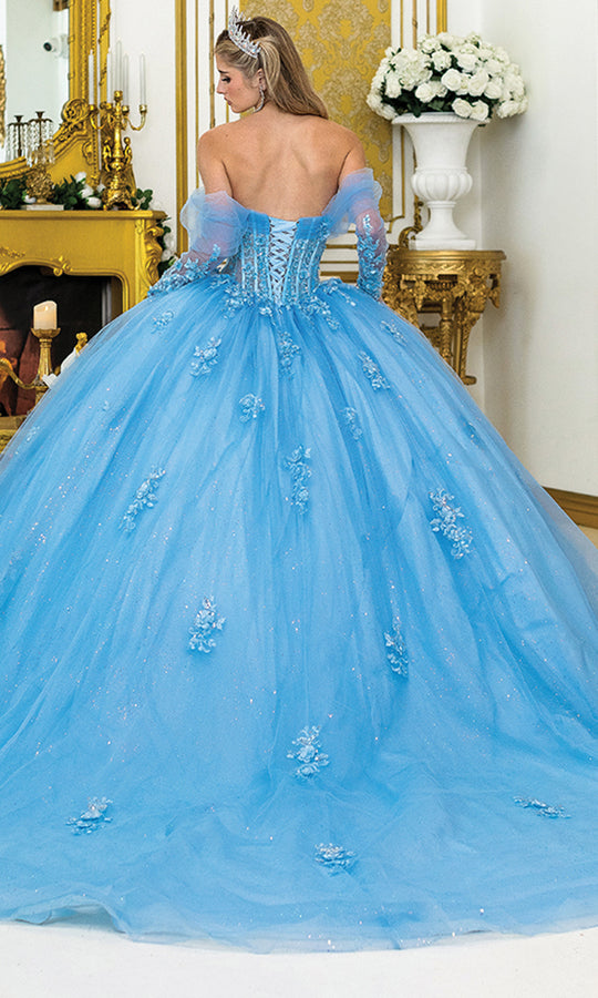 Dancing Queen 5038 - Illusion Off Shoulder Glitter Tulle Ballgown