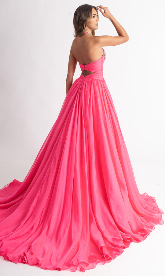 Rachel Allan 50392 - Halter Neck A-Line Evening Gown with Slit