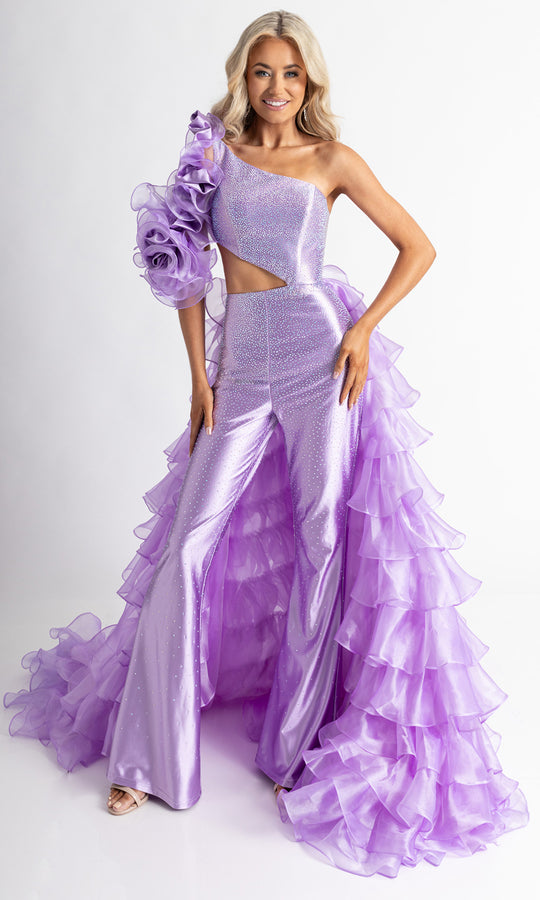 Rachel Allan 50395 - One Shoulder Jumpsuit with Ruffled Overskirt