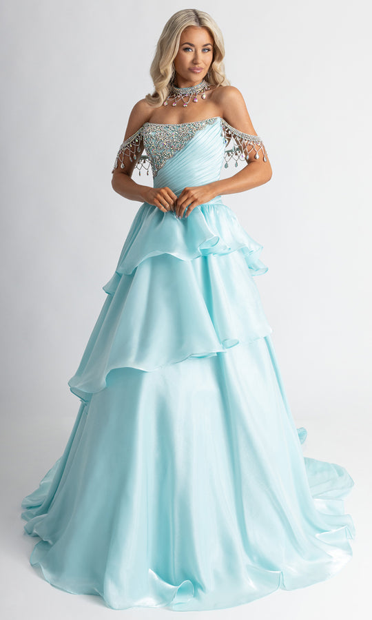 Rachel Allan 50401 - Sparkling Fringe Off Shoulder Ballgown