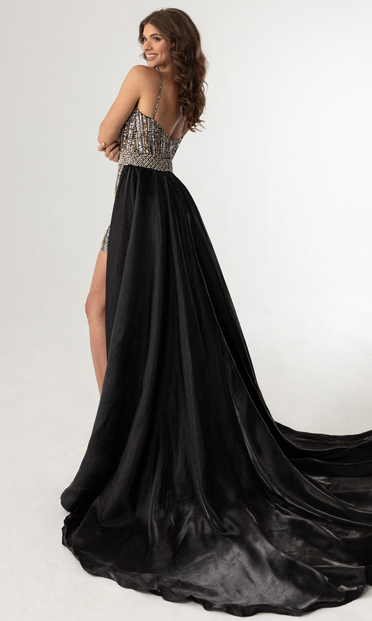 Rachel Allan 50418 - Crystal Organza Overskirt Beaded Romper