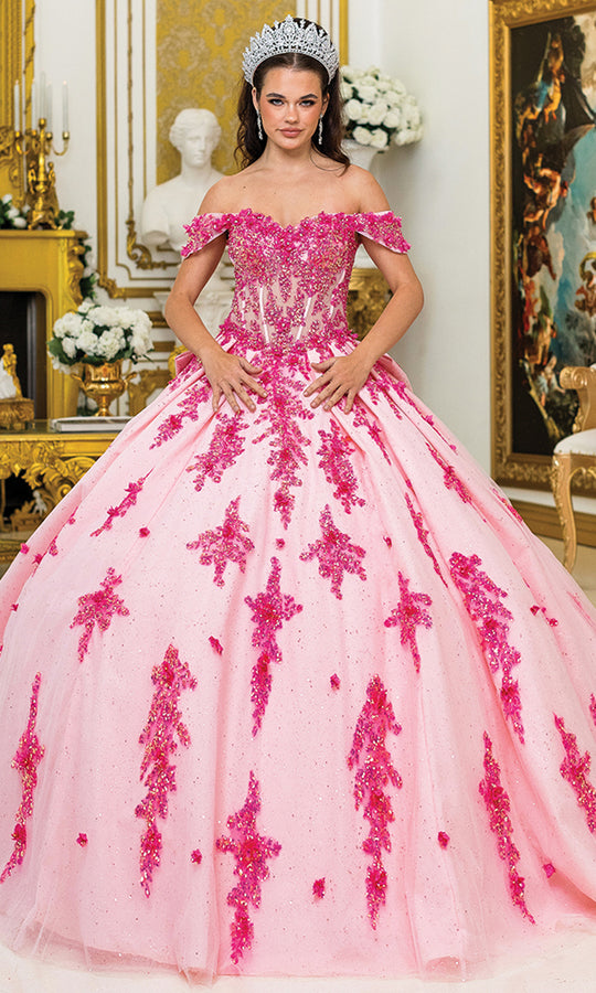 Dancing Queen 5042 - Off-Shoulder 3D Floral Ballgown