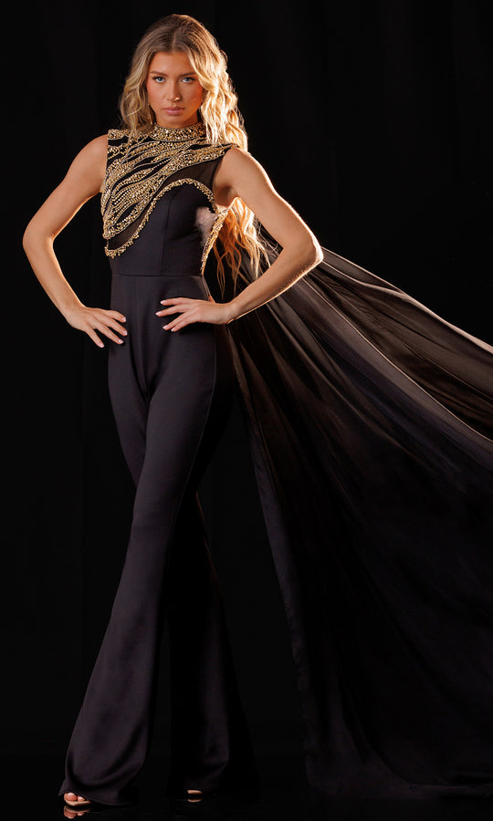 Rachel Allan 50432 - Stone Embellished High Neck Jumpsuit