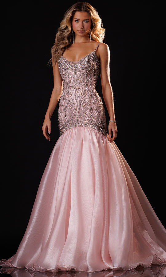 Rachel Allan 50433 - Pearl Beaded Mermaid Organza Gown
