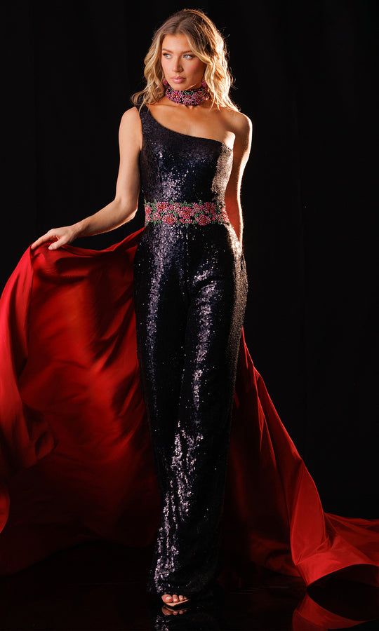 Rachel Allan 50438 - Asymmetrical Jumpsuit with Overskirt