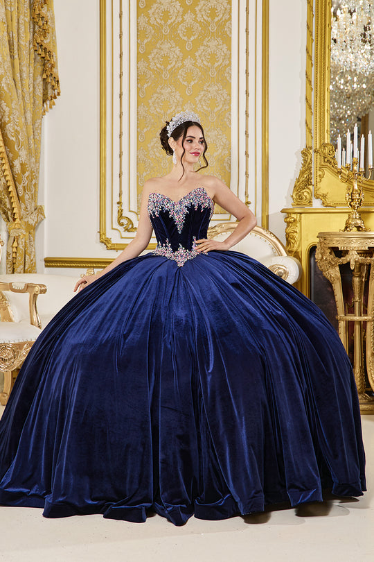 Dancing Queen 5057 - Beaded V Neck Velvet Ballgown