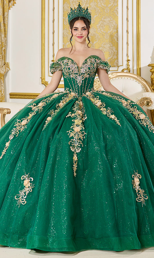 Dancing Queen 5060 - Off Shoulder Gilded Embroidered Ballgown