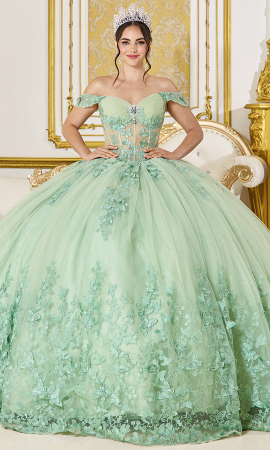 Dancing Queen 5065 - Butterfly & Floral Glitter Ballgown