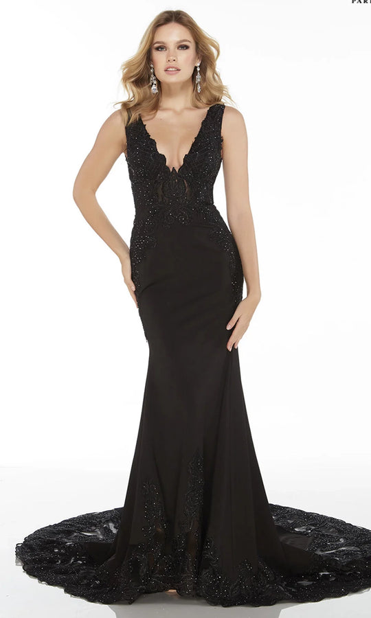 Alyce Paris 5065 - Plunging V-Neck Embroidered Mermaid Dress