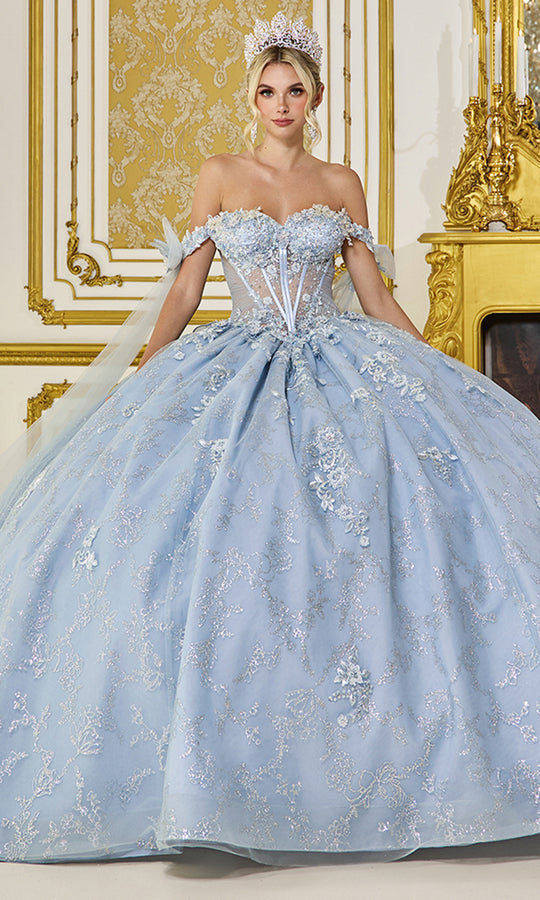 Dancing Queen 5074 - Off Shoulder Floral Lace Glitter Ballgown