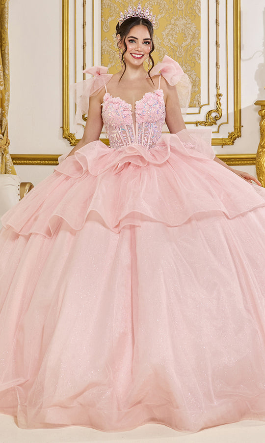 Dancing Queen 5079 - Ruffled Bow Layered Tulle Ballgown