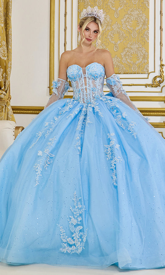 Dancing Queen 5081 - Strapless Corset Floral Appliques Ballgown