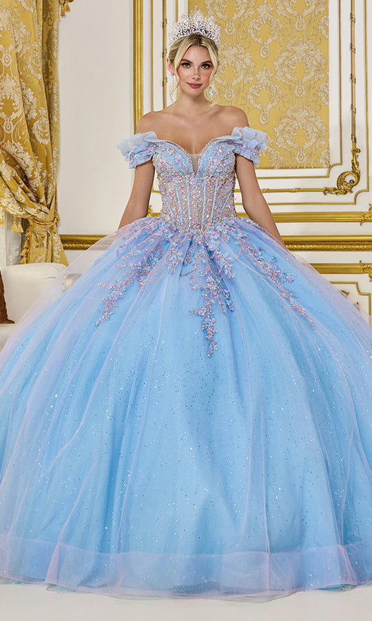 Dancing Queen 5084 - Ruffle Off Shoulder Glitter Tulle Ballgown