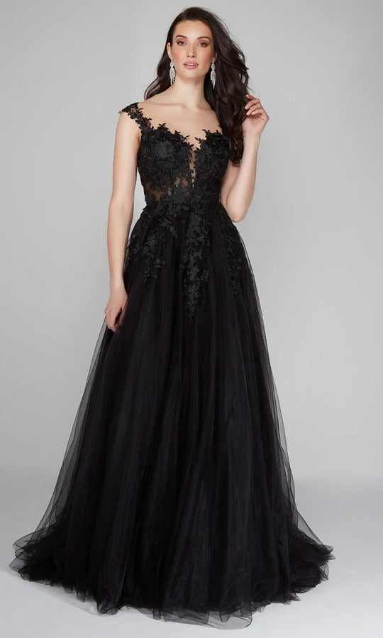 Alyce Paris 5090 - Plunging Illusion A-Line Lace Gown