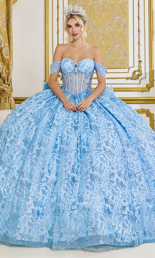 Dancing Queen 5095 - 3D Floral Lace Off-Shoulder Ballgown