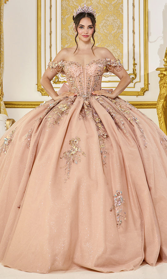 Dancing Queen 5097 - Floral Applique Off Shoulder Sweetheart Ballgown