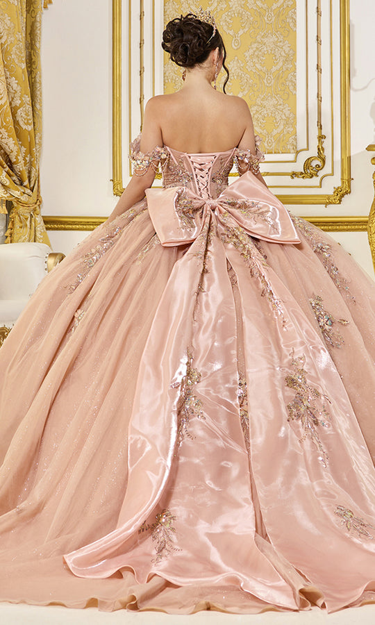 Dancing Queen 5097 - Floral Applique Off Shoulder Sweetheart Ballgown