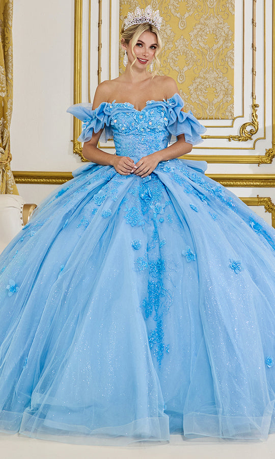 Dancing Queen 5103 - 3D Floral Ruffled Sleeve Tulle Ballgown