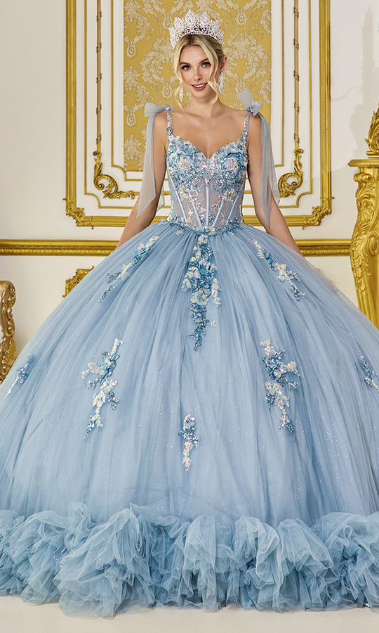 Dancing Queen 5104 - Ruffled Hem Glitter Tulle Ballgown