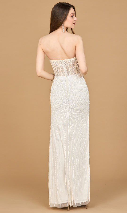 Lara Dresses 51189 - Illusion Corset Basque Beaded Gown