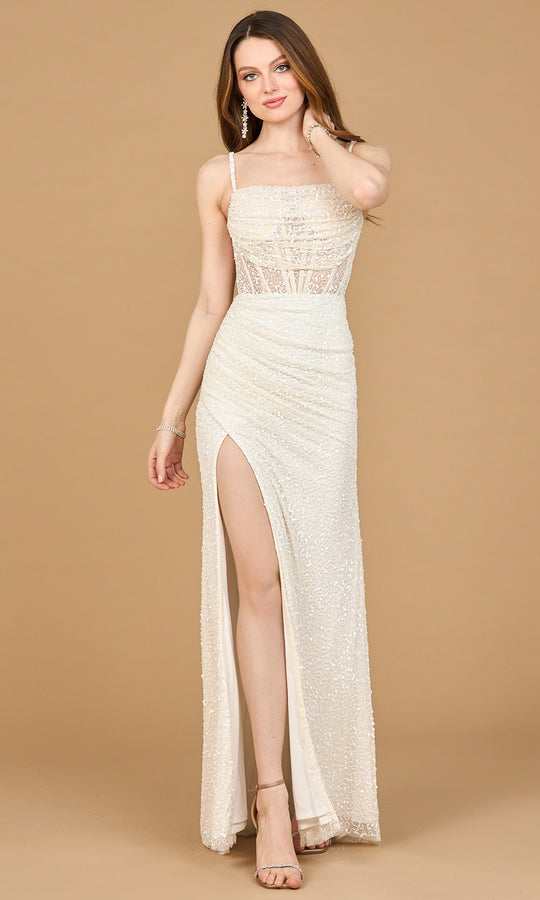 Lara Dresses 51190 - See-Through Bodice Beaded Sleeveless Gown