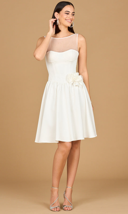Lara Dresses 51204 - Bateau Neck Knee-Length A-Line Dress