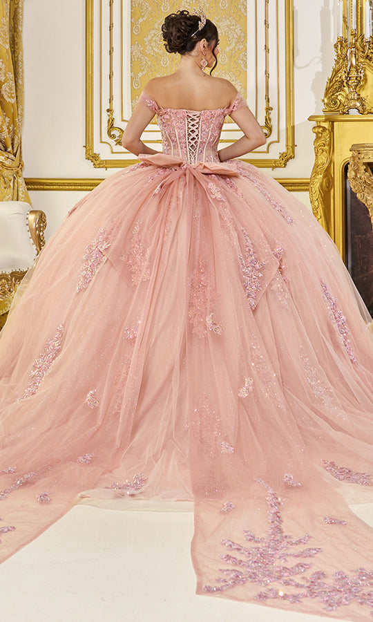 Dancing Queen 5121 - Glitter Tulle Off Shoulder Embroidered Ballgown