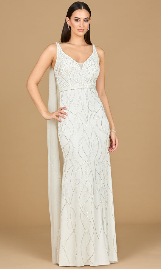 Lara Dresses 51214 - Flowing Cape V-Neckline Embellished Gown