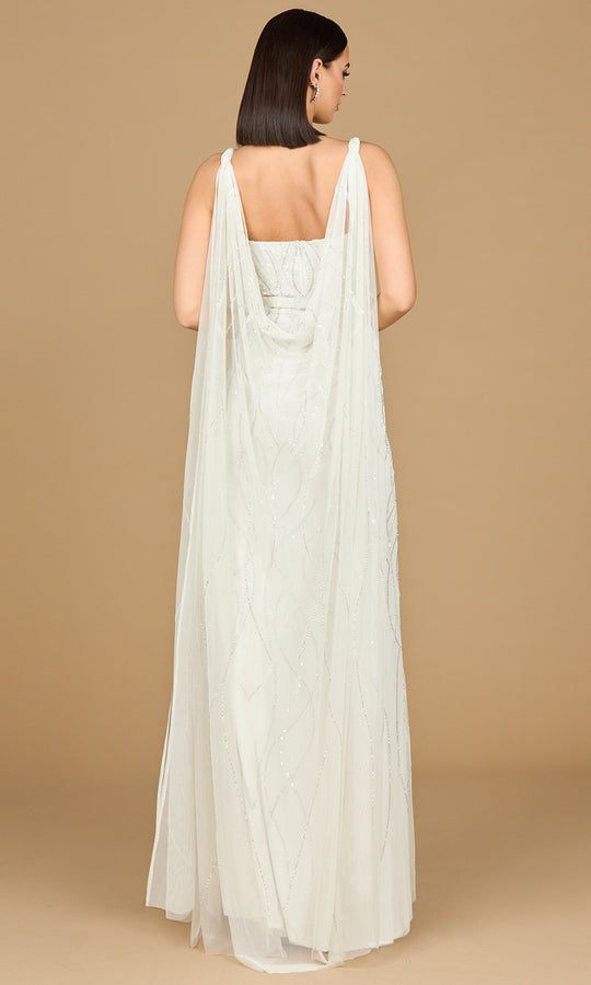 Lara Dresses 51214 - Flowing Cape V-Neckline Embellished Gown