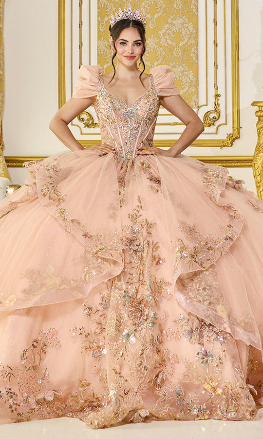 Dancing Queen 5130 - Puff Sleeve Embellished Layered Ballgown