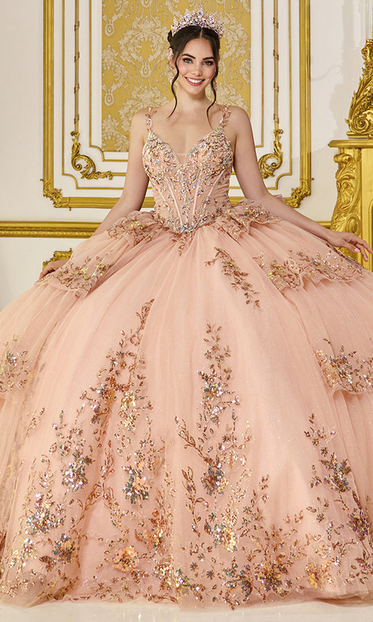Dancing Queen 5131 - Lace Strap Embroidered Tiered Ballgown