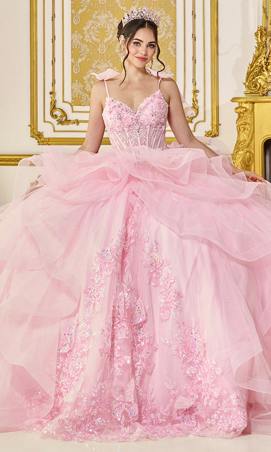 Dancing Queen 5132 - Ruffle Embroidered V-Neckline Ballgown
