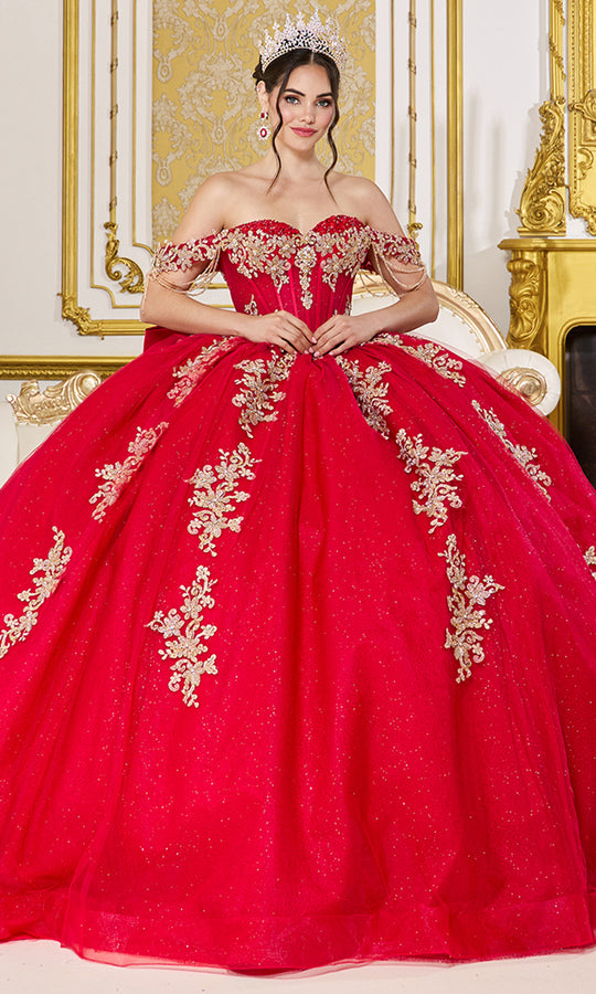 Dancing Queen 5137 - Bow Accent Draped Off Shoulder Ballgown
