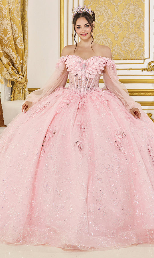 Dancing Queen 5145 - Bishop Sleeve 3D Floral Applique Bodice Ballgown