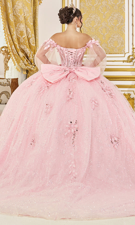 Dancing Queen 5145 - Bishop Sleeve 3D Floral Applique Bodice Ballgown