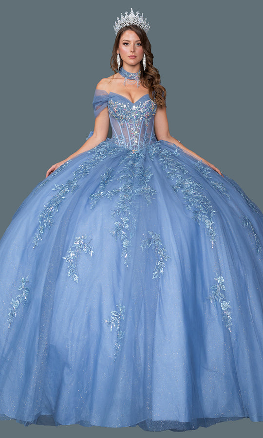 Dancing Queen 5156 - Off Shoulder Tiered Ballgown with Appliques