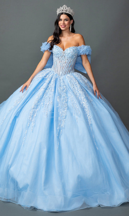 Dancing Queen 5160 - Oversized Bow Ruffle Sleeve Tulle Ballgown