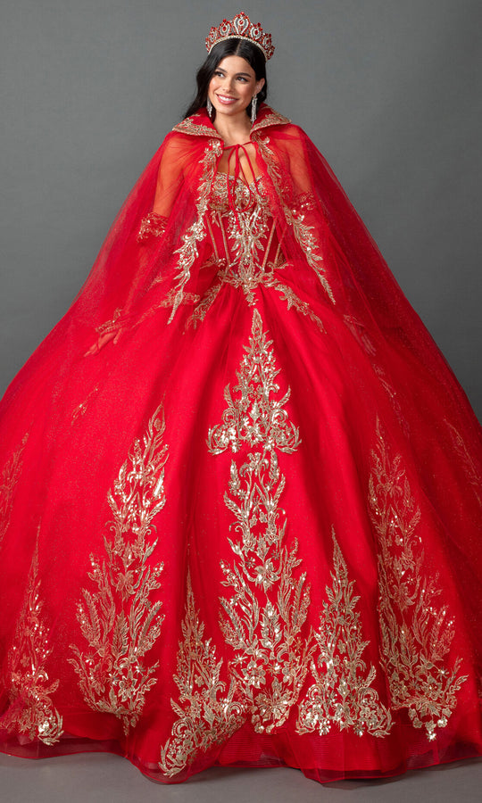 Dancing Queen 5161 - Sweetheart Applique Ballgown with Hooded Cape