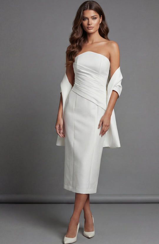 Jovani 51635 - Strapless Minimalist Tea-Length Dress