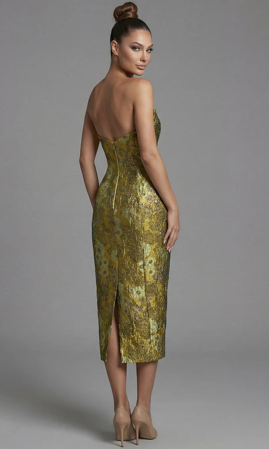 Jovani 51636 - Strapless Metallic Midi Dress with Shawl
