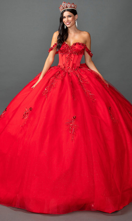 Dancing Queen 5168 - Off Shoulder Beaded Ballgown with Corset Bodice