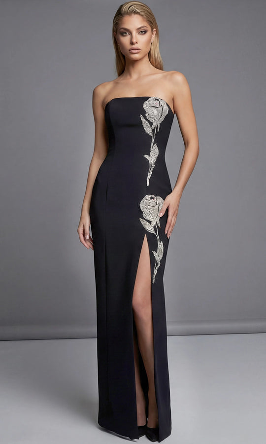 Jovani 51704 - Beaded Rose Applique Column Evening Gown