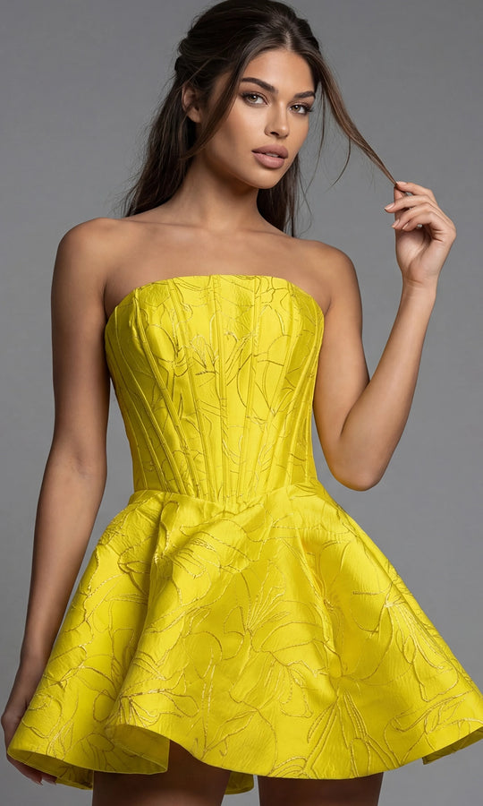 Jovani 51709 - Strapless Structured Floral Mini Dress