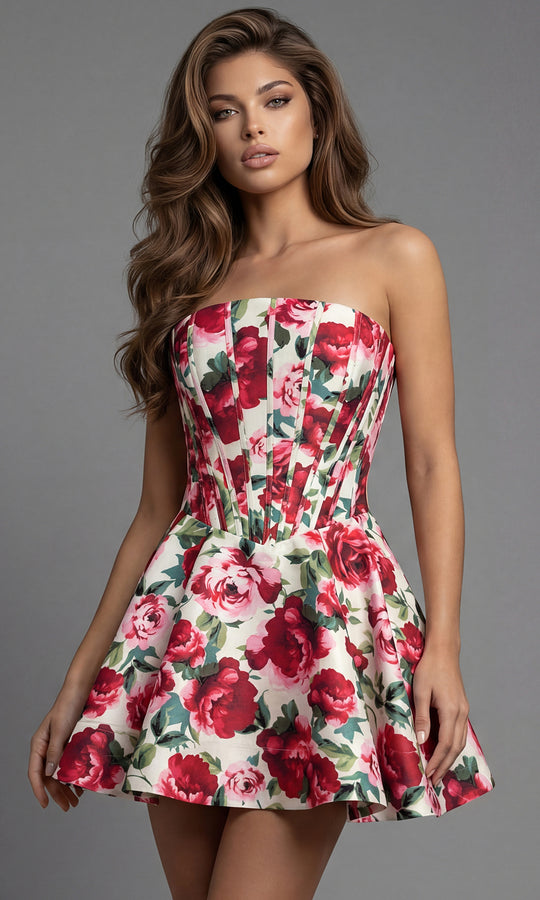 Jovani 51713 - Floral Corset A-Line Mini Dress