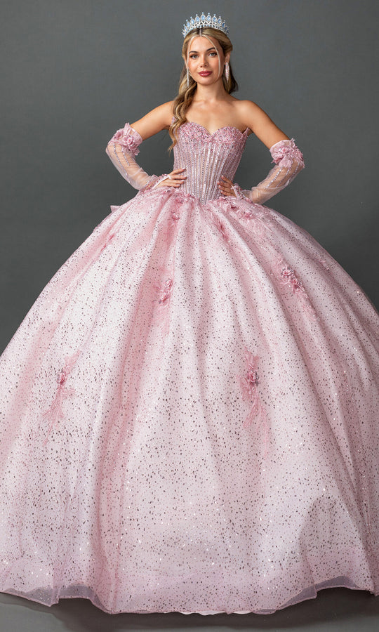 Dancing Queen 5173 - Beaded Corset Strapless Ballgown with Gloves