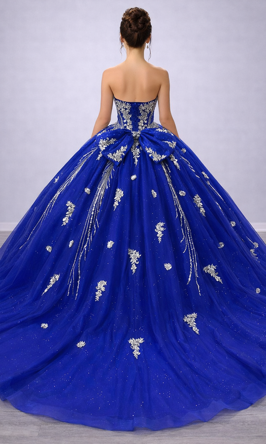 Dancing Queen 5183 - Embroidered Applique Strapless Tulle Gown